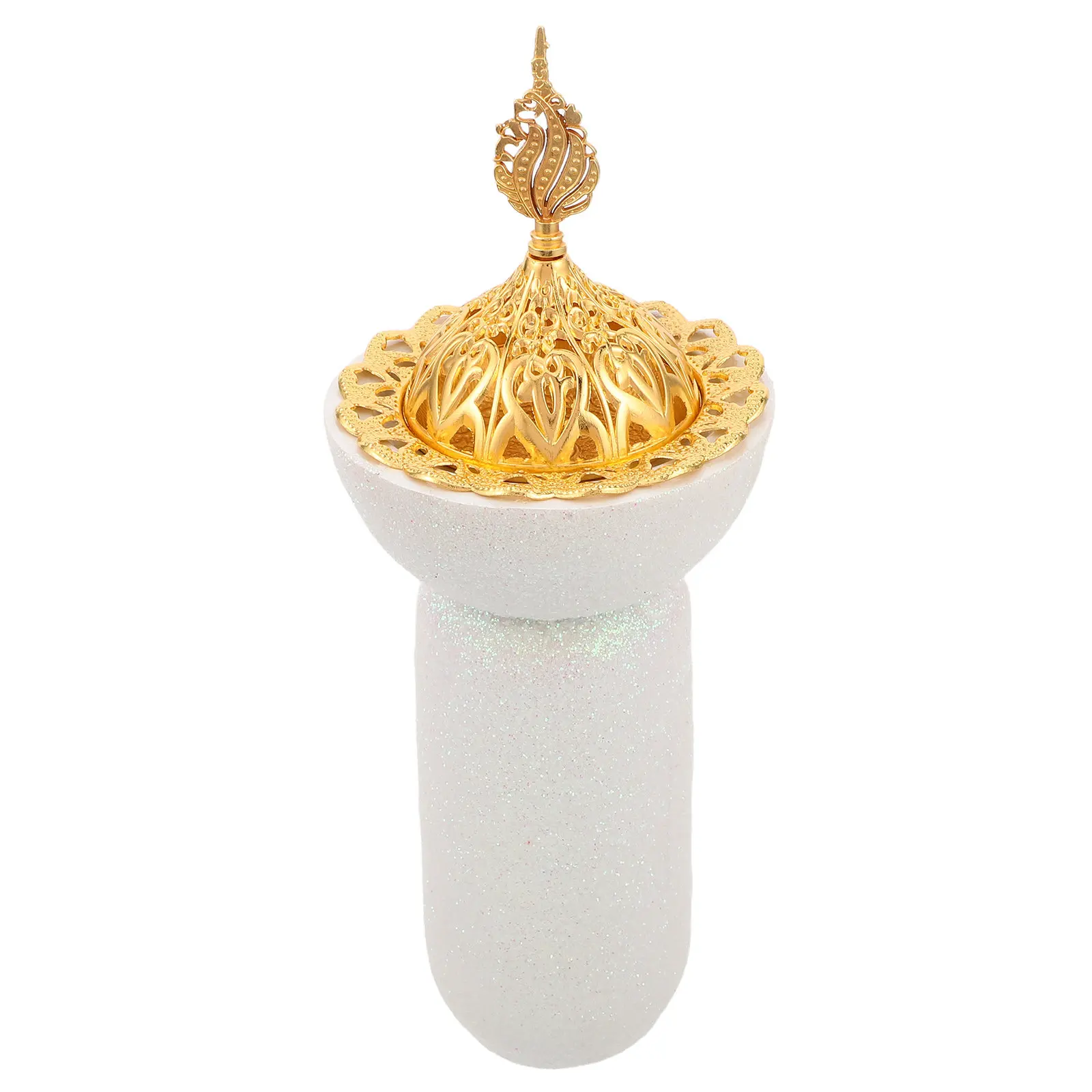 Frankincense Resin Incense Burner White Portable Sequin Handle Decorative Arabic Bukhoor Holder Meditation Yoga Spa Aromatherapy
