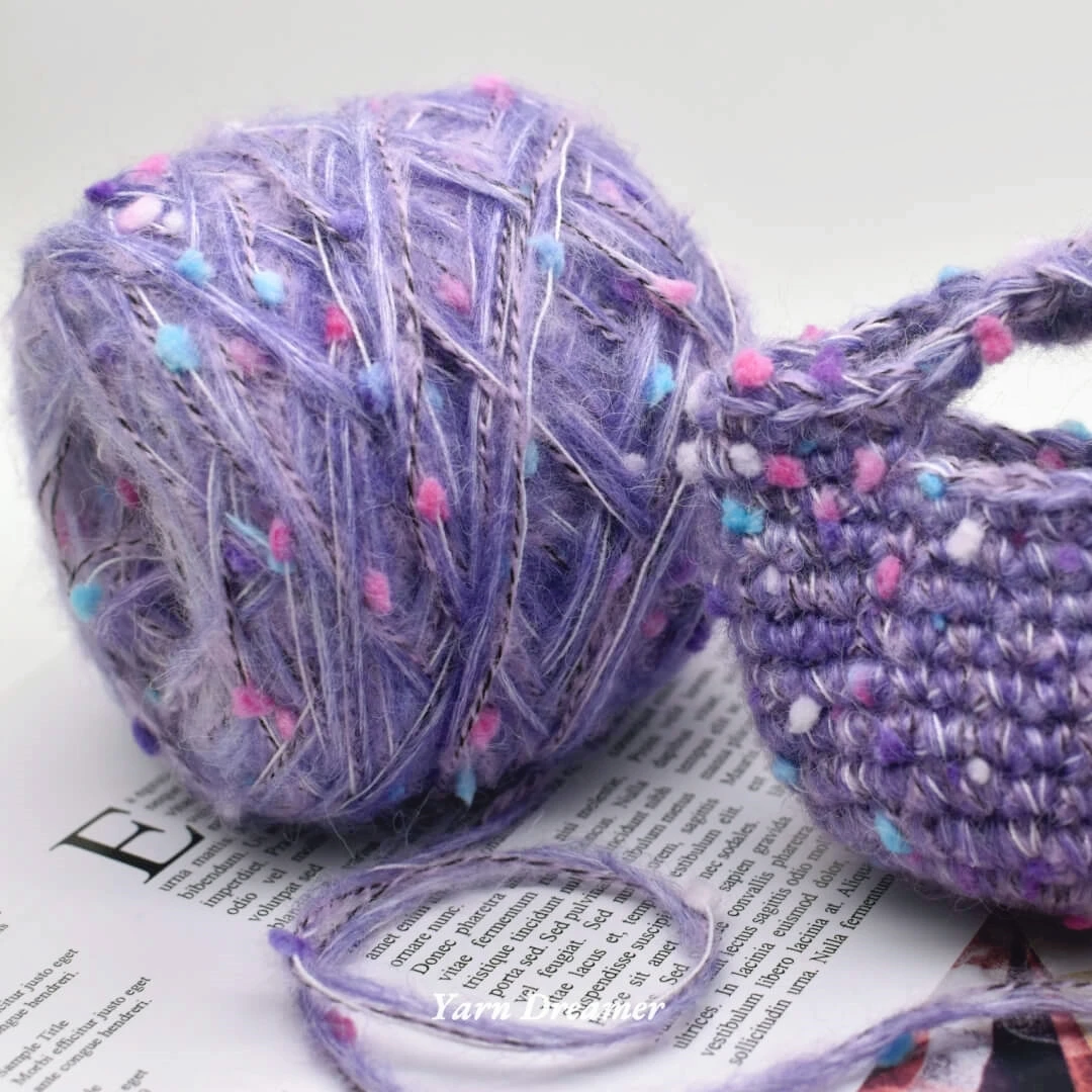 

Purple Textured Slub Yarn for Crochet Mini Bag Kuromi Inspired Palette Blend Wool Yarn for Knitting Punk Aesthetic Chunky Yarns