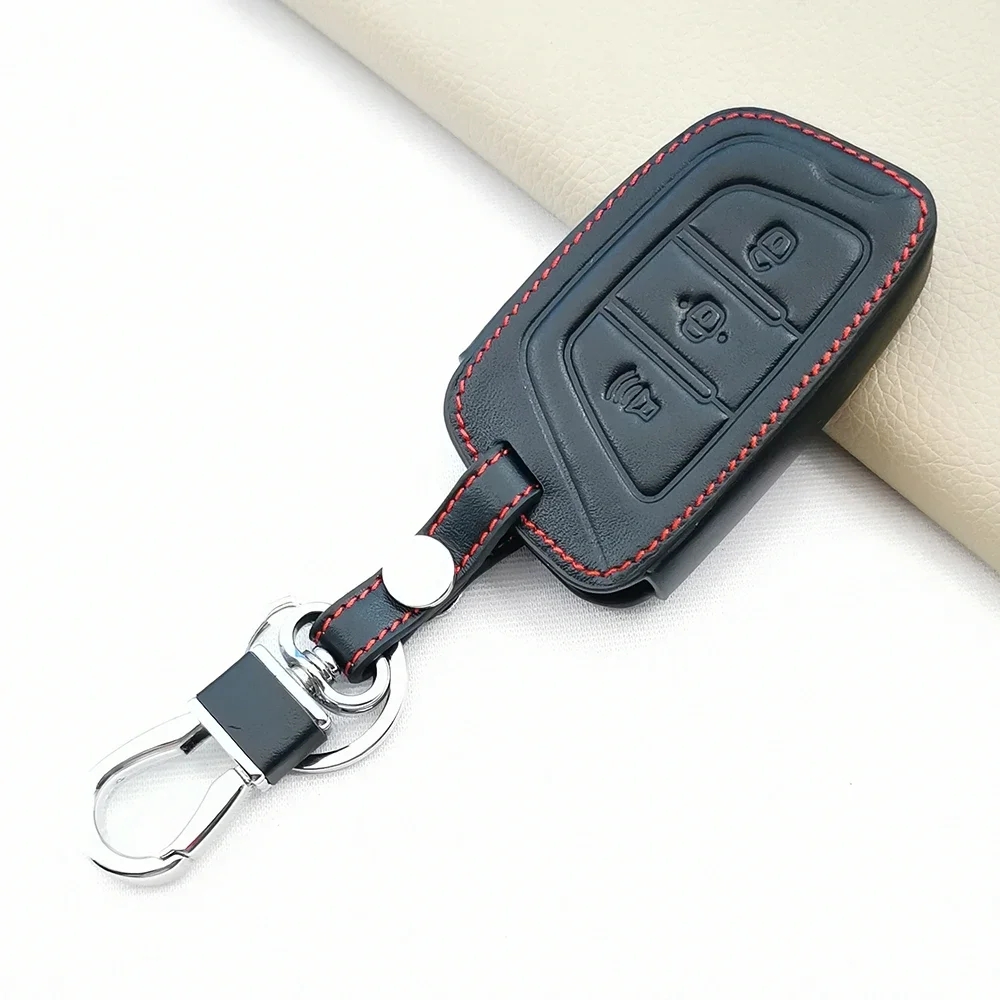 2022 Hot Sale Leather Key Cover Case for JAC T50 S2 S3 S4 S5 S7 Car Alarm 3 Buttons Smart Remote Keychain Carbine Accessory