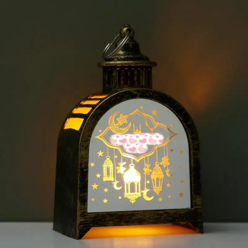 Lámpara de farol Eid Mubarak, luz LED, adornos de candelabro, estrella, Luna, suministros de decoración de fiesta, linterna de viento, lámparas de decoración de Ramadán