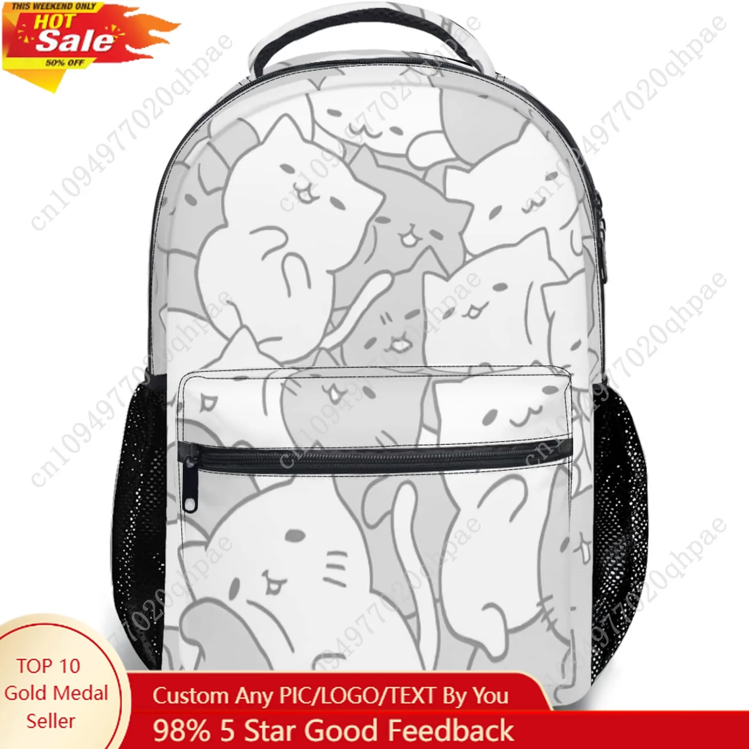 حقيبة ظهر لطيفة على شكل قطة للأولاد والبنات كاواي كيتيز متينة كاجوال أساسية للأطفال حقيبة كتب بيضاء ورمادية خفيفة الوزن حقيبة مدرسية لـ T