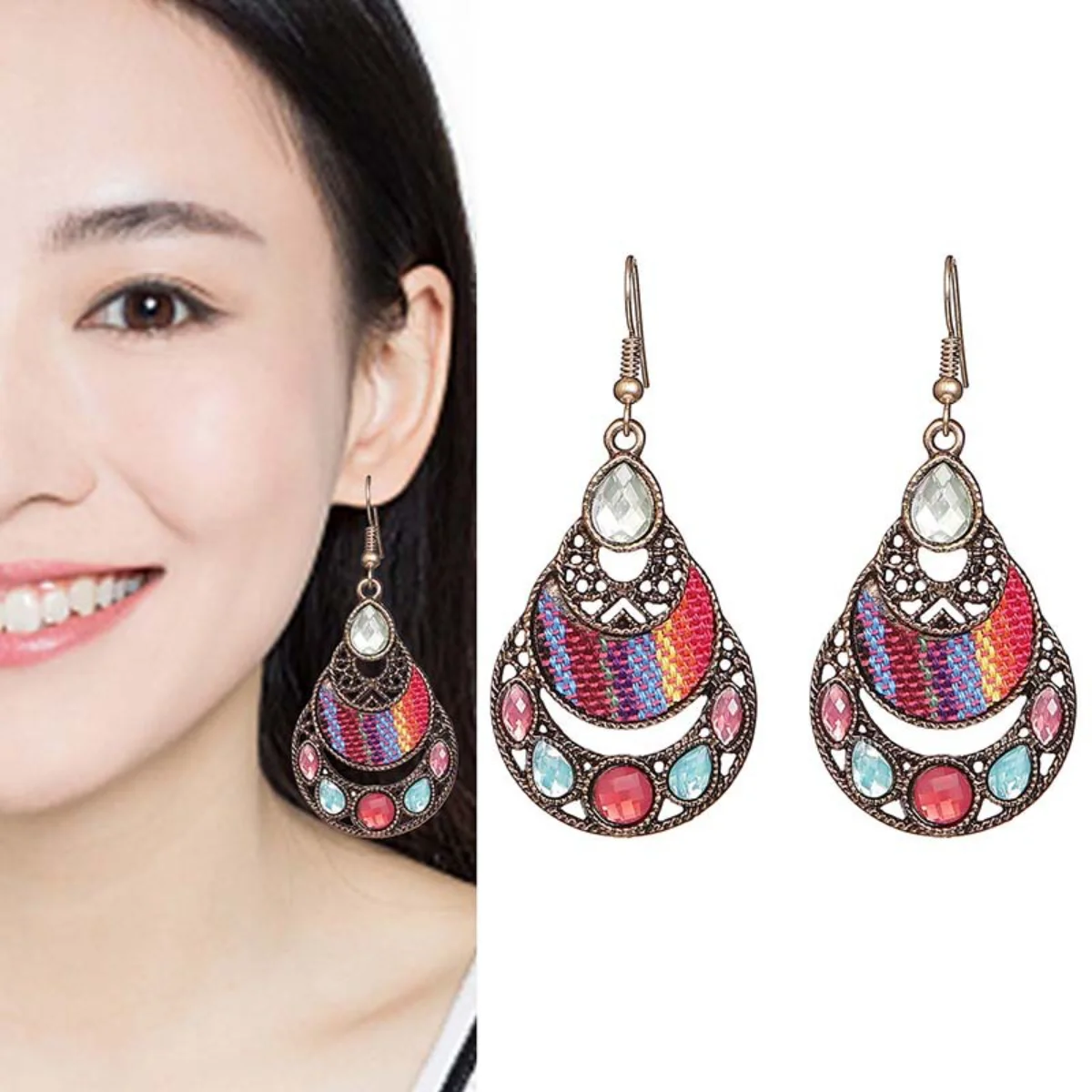 Creative Long Drop Resin Zirconia Earrings Retro Fabric Earrings New Style Commodities Beautiful Personality Stand Out Uniquely