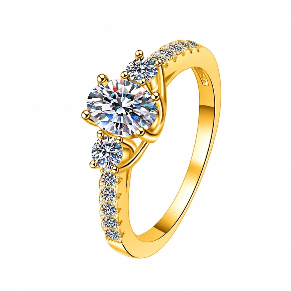 

VVS1D Color 1CT Moissanite Ring S925 Sterling Silver Plated with 18K Gold Wedding Rings For Women Anniversary Party Jewelry Gift