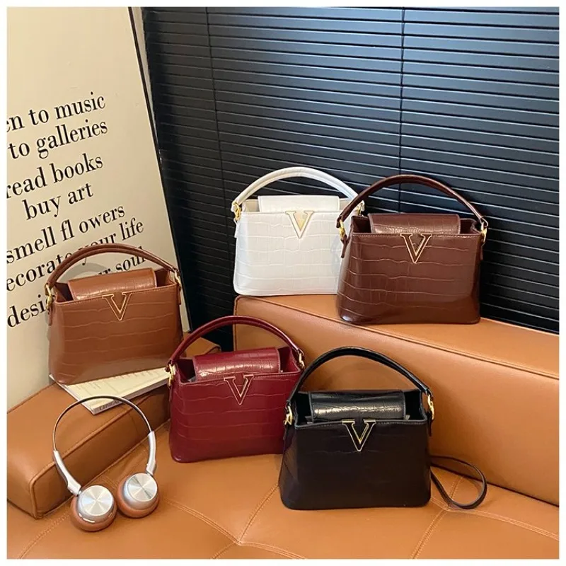 

New Stone Pattern Bucket Bag - Luxury Vintage Crossbody Handbag for Women, Trendy Shoulder Purse