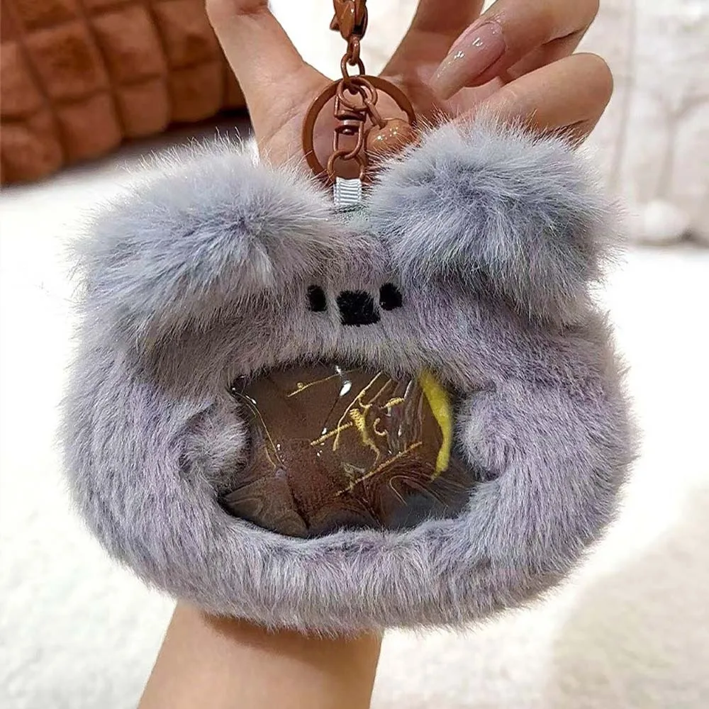 2 unids/set Lazy Bear Koala funda para tarjeta transparente PP algodón perezoso funda para tarjeta llavero campana foto de felpa funda protectora mochila