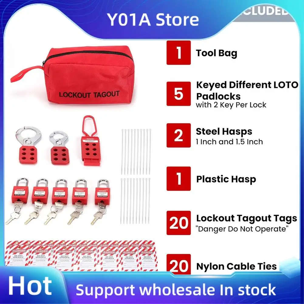 

Y01A Loto Lockout Tagout Kit Includes Padlocks, Hasps, Zip Ties, Tags& Storage Bag For Industrial/Electrical Use Equipment