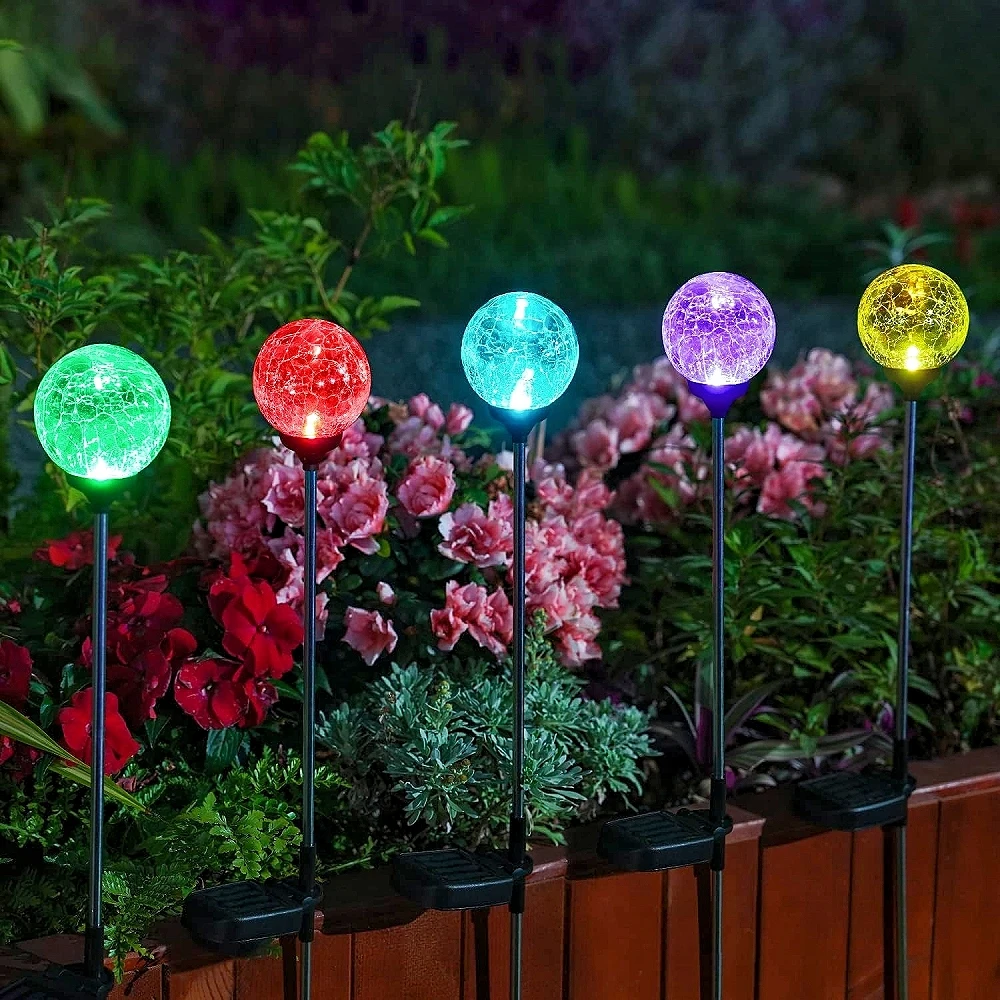 Solar Christmas Decoration Cracked Glass Ball Solar Pathway Garden Lights 8CM Globe Outdoor for Path, Patio, Yard Pathway