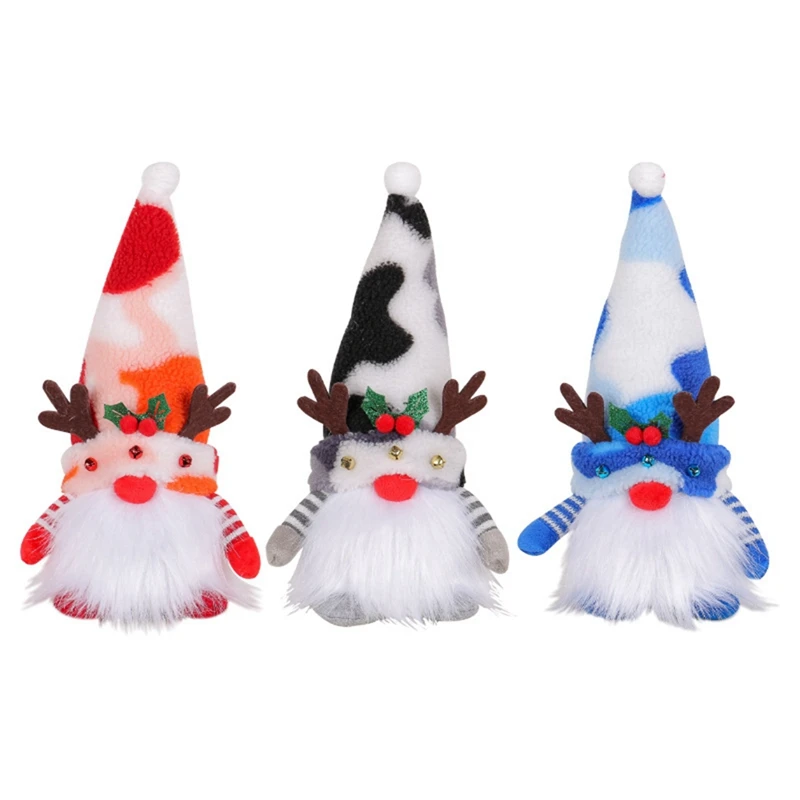 Christmas Gnome Doll Antlers With Lights Rudolph Doll Luminous Dwarf Ornaments For Home Xmas New Year Gifts