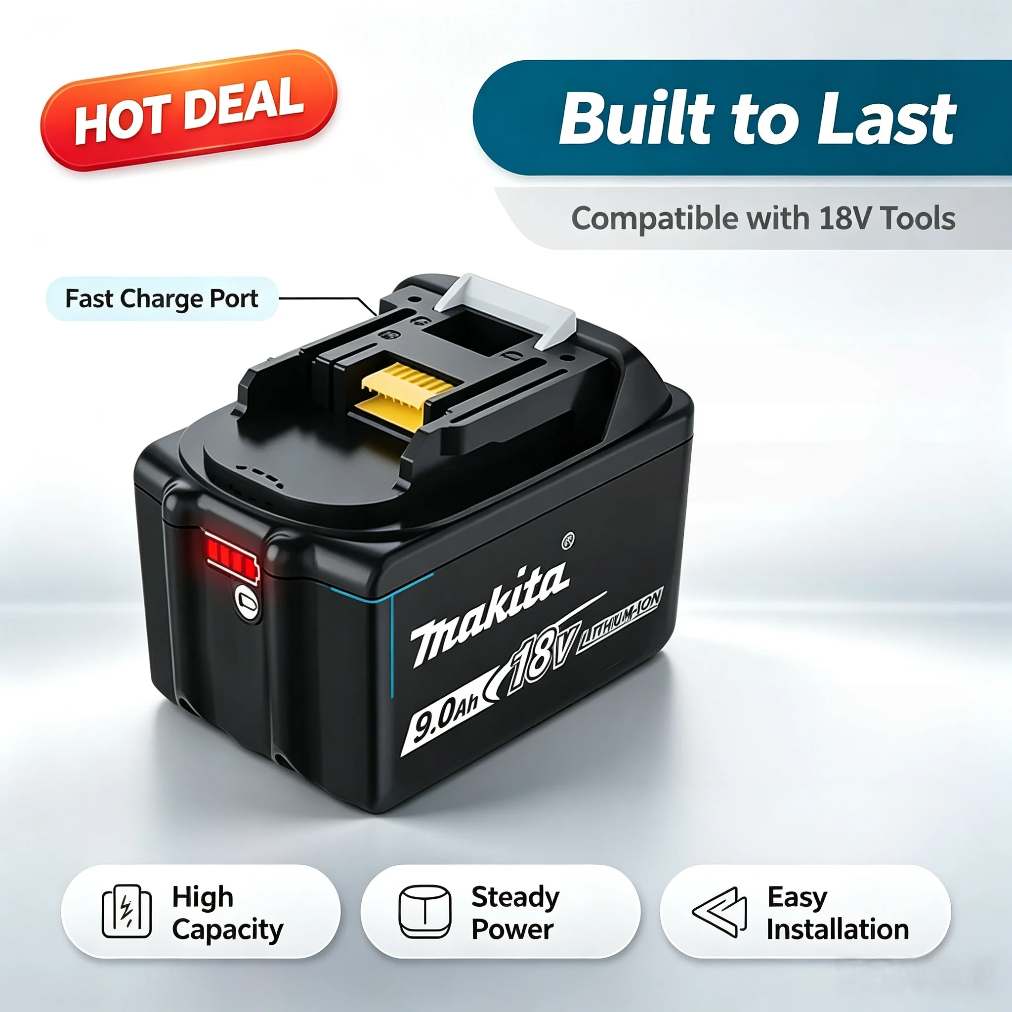 Makita 18V Replacement Li-ion Battery Kit 3Ah6Ah/9Ah Rechargeable Battery Comes with Charger & Electric Drill for Cordless Tools