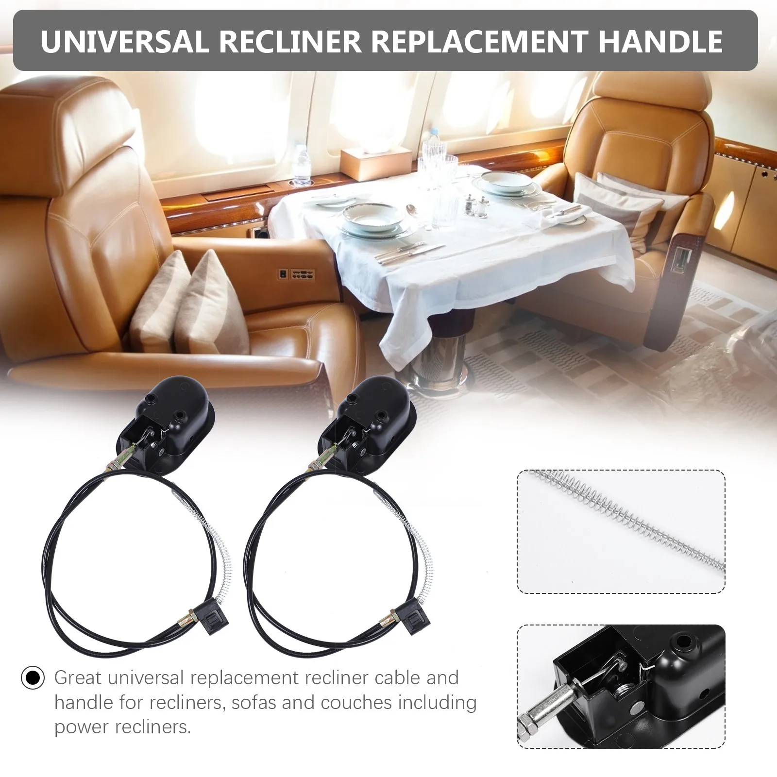2Sets Steel Recliner Pull Handle Replacement Set Universal Sofa Chair Settee Release Lever Cable Clip Mechanical Extension