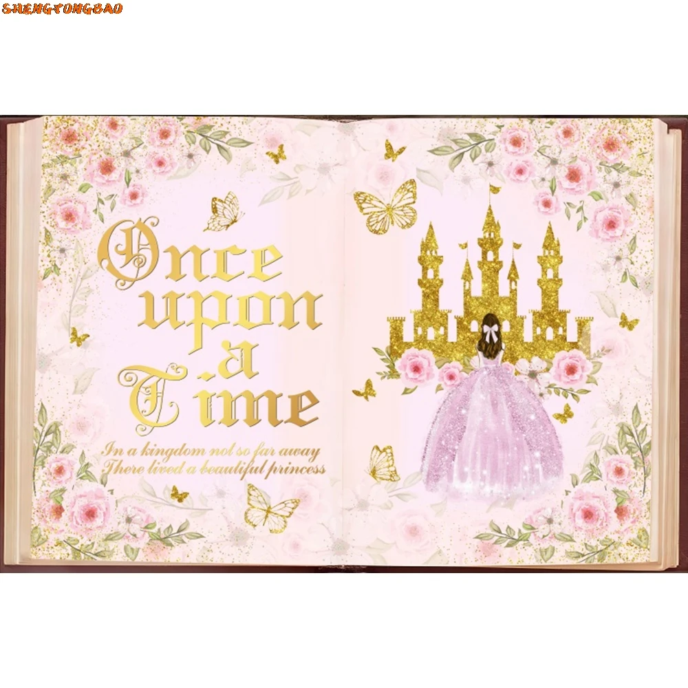 Bajkowe książki fotografia tło dawno temu zamek kwiat ślub dziewczyna księżniczka dekoracje na przyjęcie urodzinowe zdjęcie tła