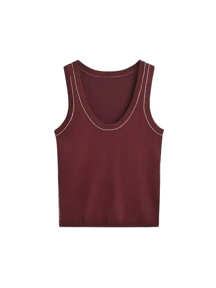 Women\'s Sleeveless Knit Tank Tops, V Neck ,Contrast Trims, Female Camis, Chic Vest Fashion