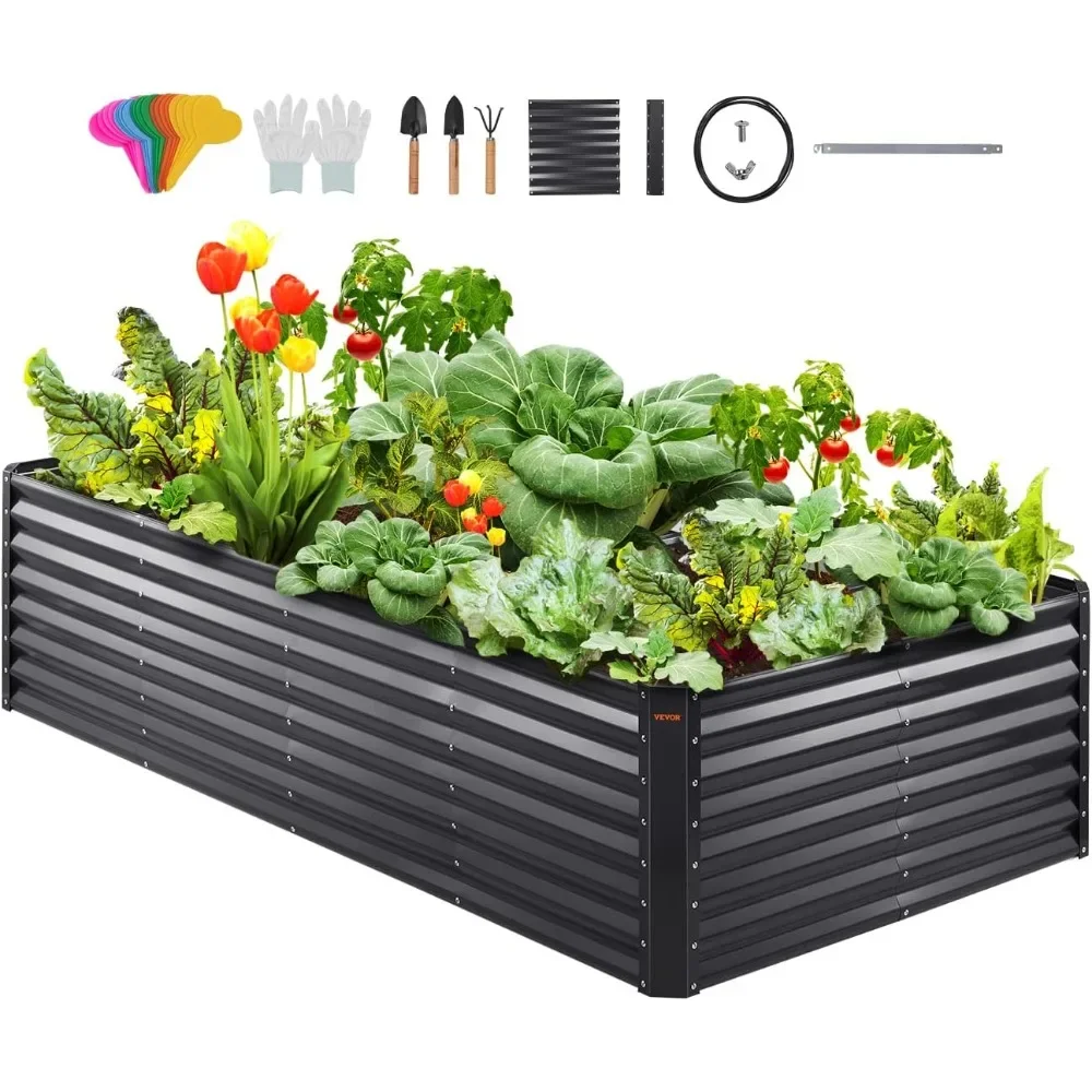 

8x4x2ft Metal Raised Garden Bed Kit Outdoor Large Planter Raised Beds for Gardening Vegetables Flowers with Planting Tools