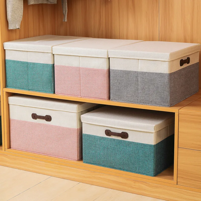 Fabric folding storage box home wardrobe quilt finishing box with cover large storage basket car drawer storage box