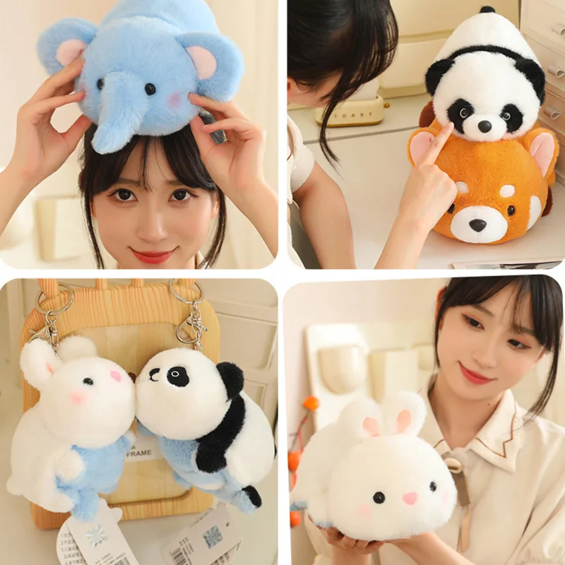 Zabawka pluszowa zwierzątko dwustronne transformujące się, imitacja zwierzęcia, podwójna strona, prezent dla dziewczynek na urodziny, urocza panda, słoń