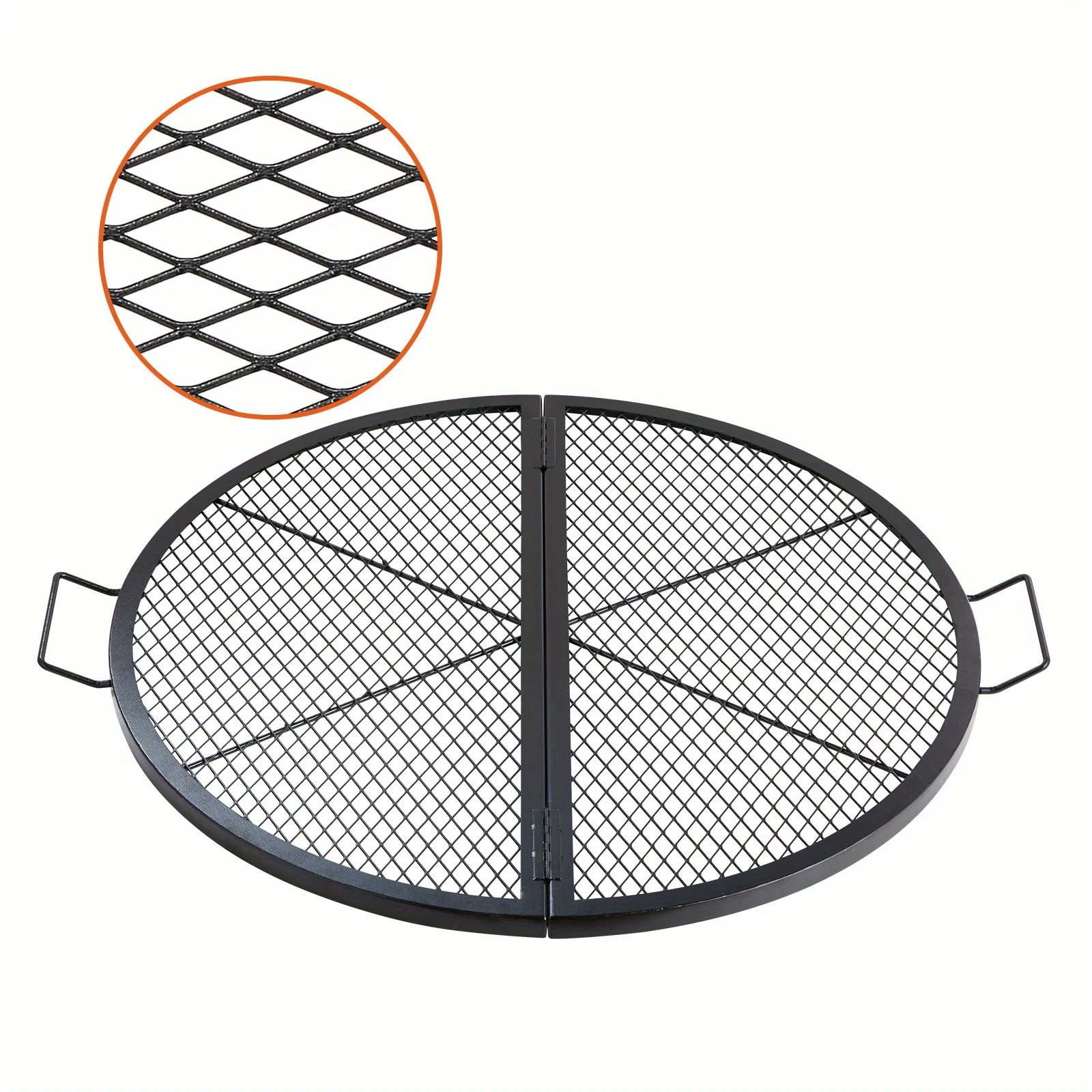 

36" Happybuy Fire Pit Grill Grate - Heavy-Duty, Foldable Round Metal Cooking Grid with X-Wire Design & Handles, Portable BBQ Grate for Outdoor Parties & Campfires