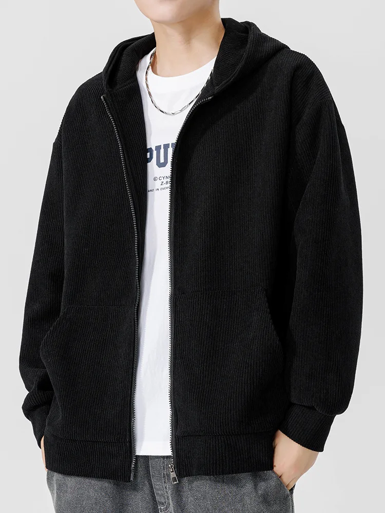 

America Style Hooded Zipper Men Sweatshirt Spring Autumn Simple Premium Quality Solid Color Loose Teens Long Sleeve Outerwear