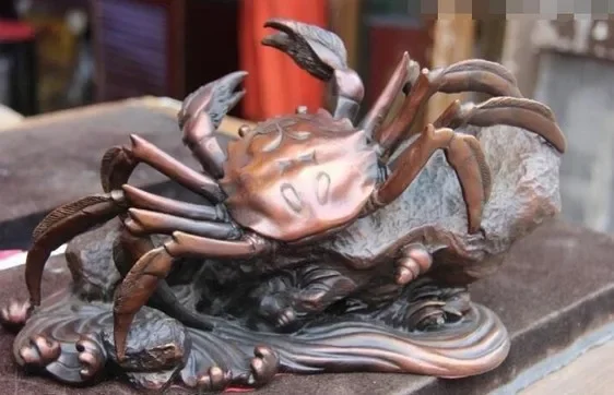 Chinese Copper Bronze Lucky Wealth crab crabs Crabapple Climbing Rock art Statue