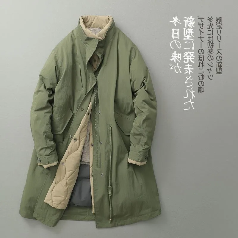 

Long Outerwear Jaet Coat Brand Button Inner Sle Stand Collar Men's Women's Cotton Coat Double Layered Design