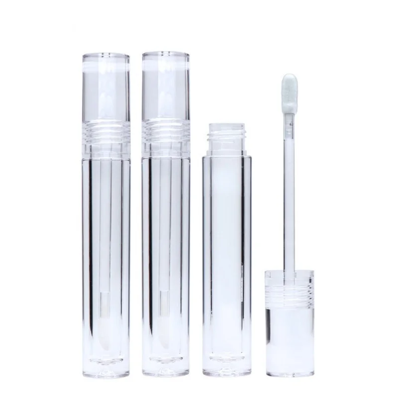 

50/100pcs Transparent Lip Gloss Tube With Wand Round Plastic Cosmetic Container 5.5ml Empty Lipgloss Refillable Packaging Bottle