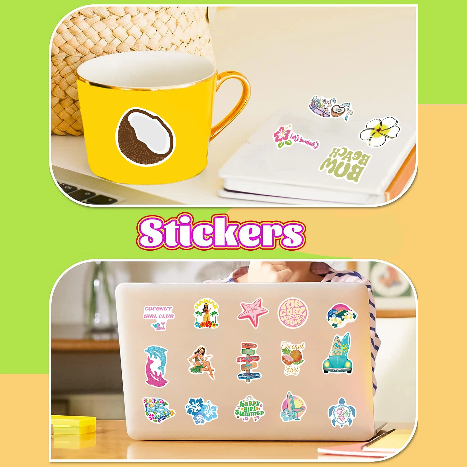 50PCS Coconut Girl Scrapbook Stickers DIY Diary Laptop Luggage Skateboard Graffiti Decal Fun Stylish Classic Toys