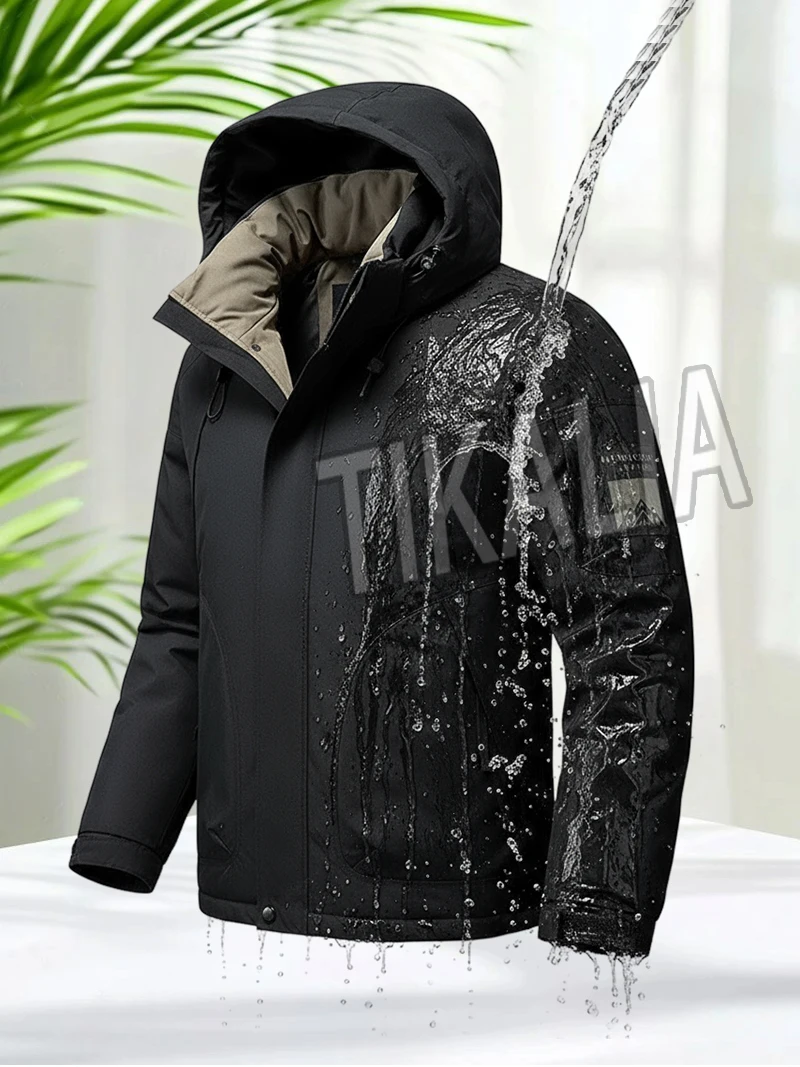 

Men's Winter Jacket Hooded Zip Up Thicken Warm Coat Cotton Padded Puffer Jacket Waterproof Windproof Outerwear Coat Ski Outdoor
