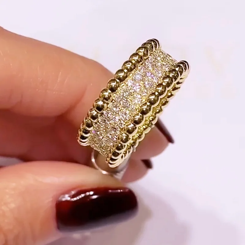 2025 full diamond beaded edge sandwich ring, high-grade temperament minimalist fashionable autumn and winter new