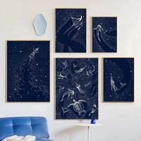 Nordic Cosmic Ocean Animals Wall Art Poster Starry Jellyfish Turtle Whale Picture for Living Room Home Decor Canvas Painting