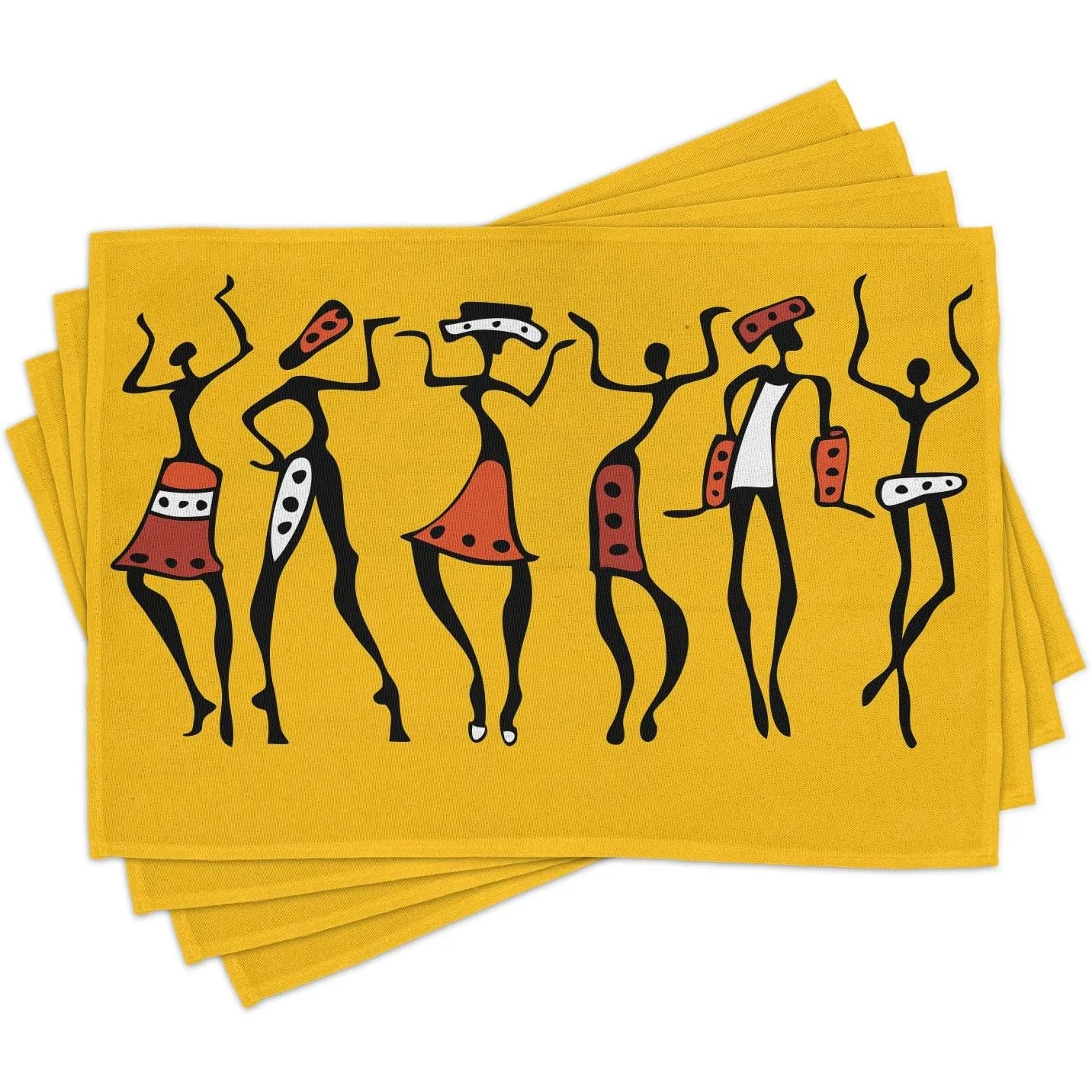 

Африканские коврики для столовых приборов из 4 танцевальных эскизов, современный стиль, графический принт в земляных тонах, моющиеся тканевые салфетки для обеденного стола