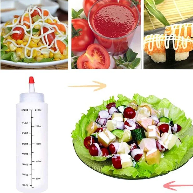 1Pcs 120ml-1000ml Empty Plastic Sauce Squeeze Bottles Refillable Condiment Containers With Graduated For Salad Dressing BBQ Oils