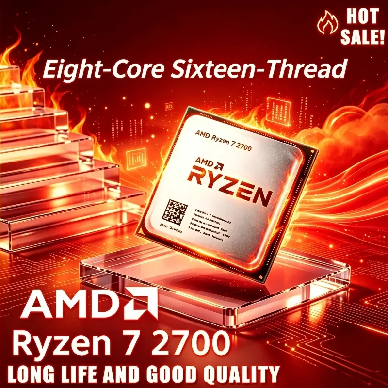 Processeur de bureau AMD Ryzen 7 2700 neuf, socket AM4, R7 2700 8C16T 3.2GHz, cache 16 Mo, 65W faible consommation, YD2700BBM88AF