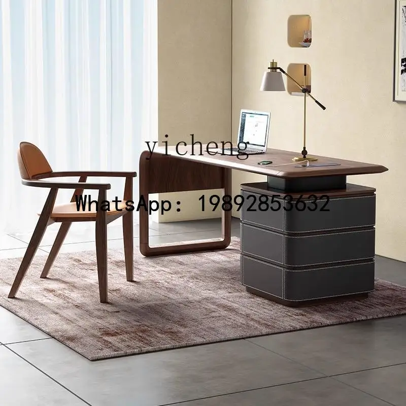 

Desk Designer Study Home Office Desk High-Grade Walnut Color Saddle Leather