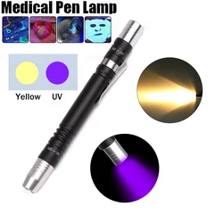 Portable Mini Pen Light Yellow/395 NM UV Dual Light Source Flashlight Medical Clip Light First Aid Work Inspection Handy Torch