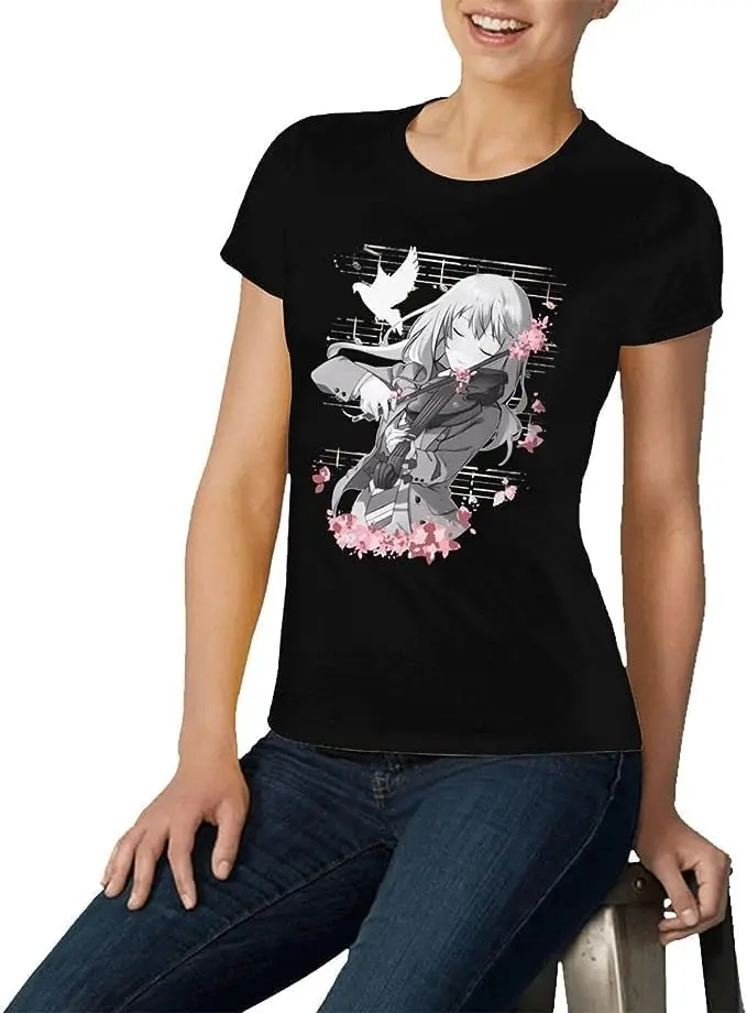 Your Lie Anime in April Shirt Women's Fashion Short Sleeve Cotton T Shirts Quick Dry Pattern Custom Tee Tops Black