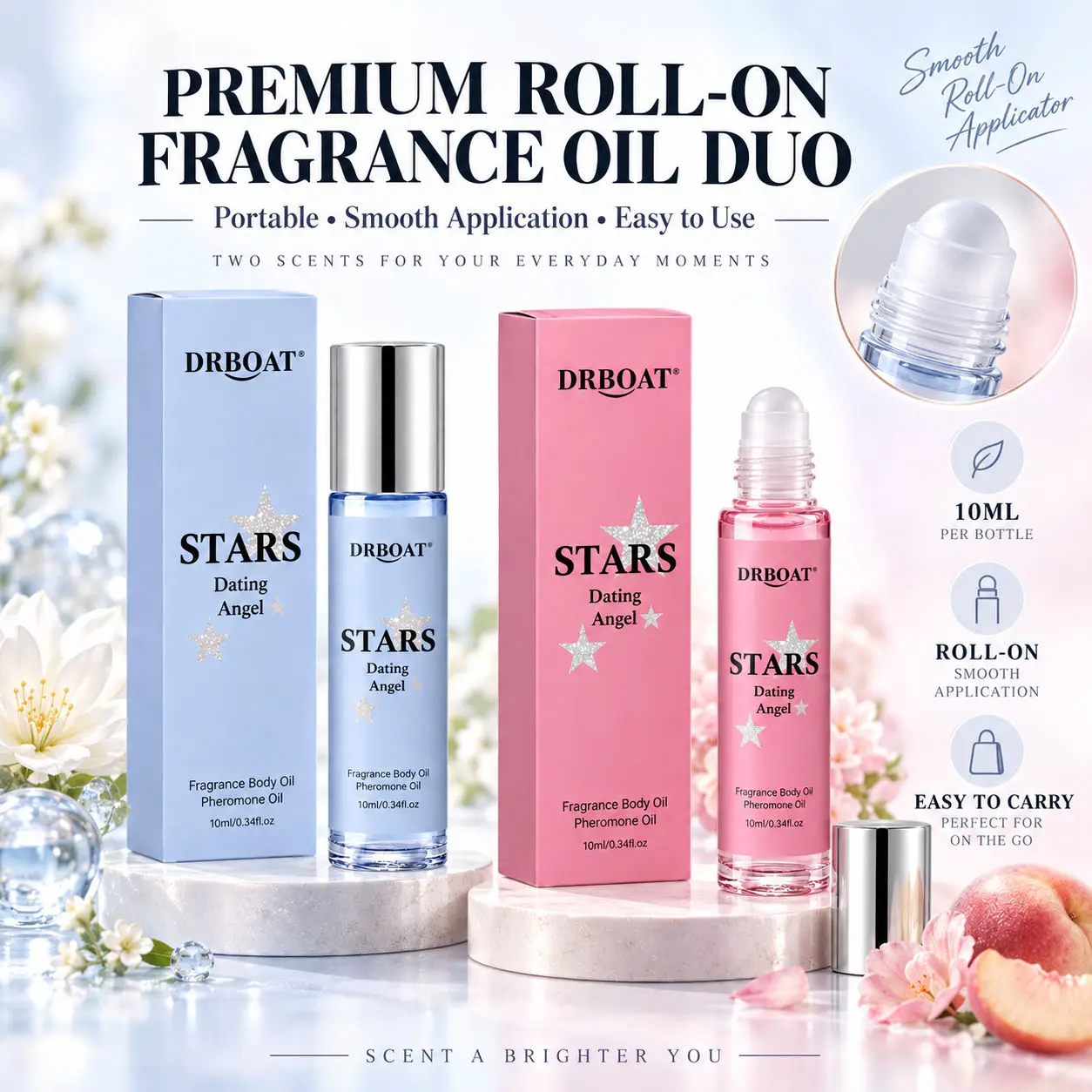 Dating Angel 2Pcs Roll-On Perfume Oil Set Sweet Fruity & Aquatic Floral Portable Long Lasting Pocket Fragrance Gift For Her