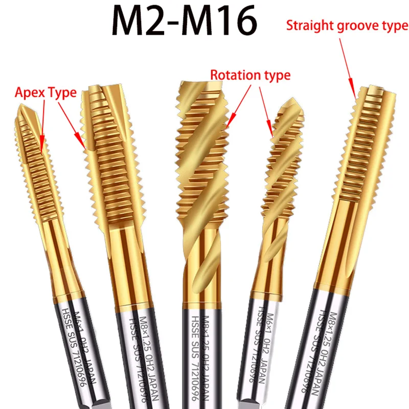 Hss Thread Tap Coated Titanium Machine Taps Drill Steel Drills Bit Apex Hand Use Tools M2 M2.5 M3 M4m5 M6 M8 M10 M12 M14 M16