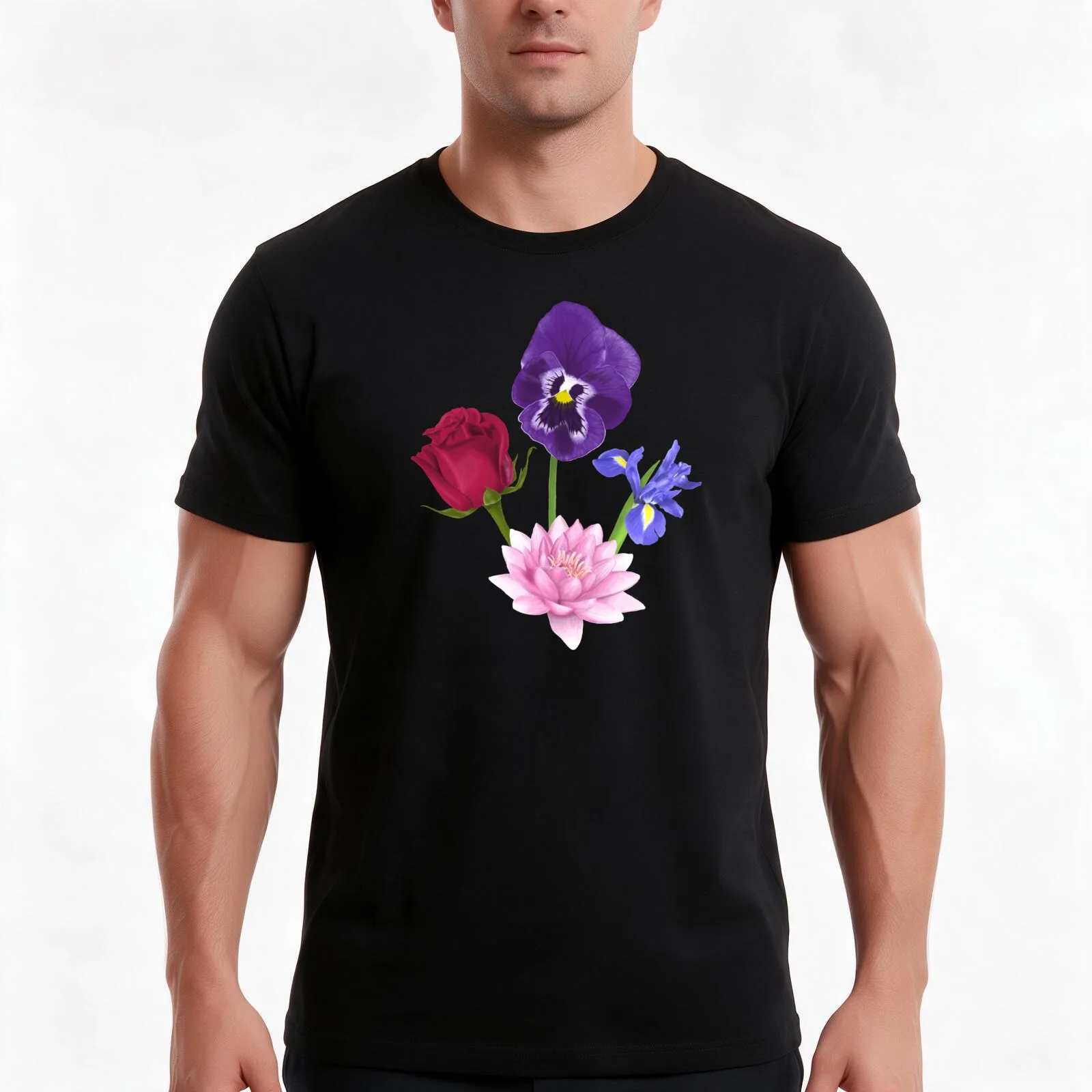 Roses/Lotus/Violet/Iris T-Shirt Summer Casual Cotton Tee Oversized Streetwear Tops Vintage Graphic Print Unisex Men Women