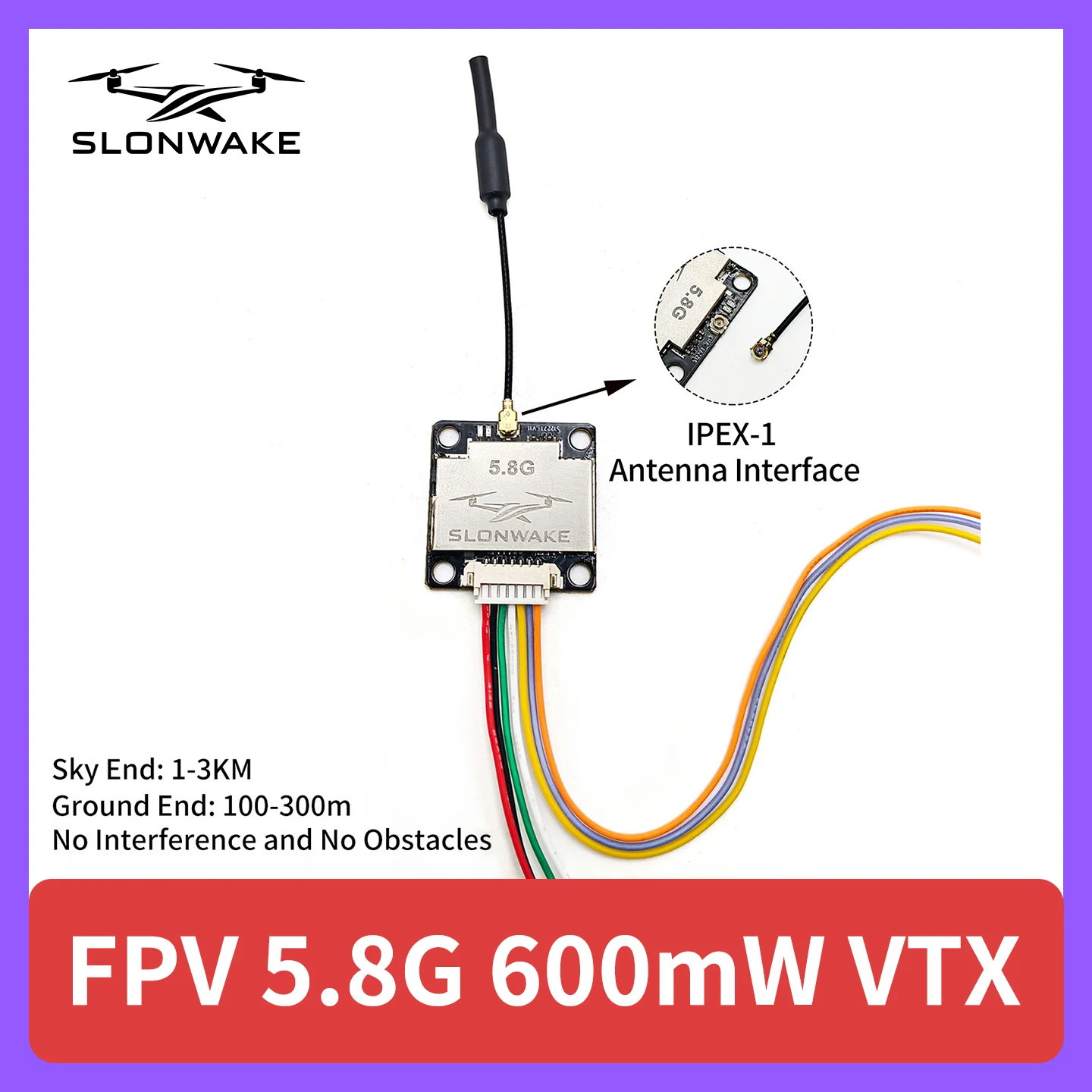 SLONWAKE 5.8G 48CH FPV 600mw VTX with 3inch Monitor for Racing Drones RC Cars Model Aircraft Fixed-Wing Drone Acc