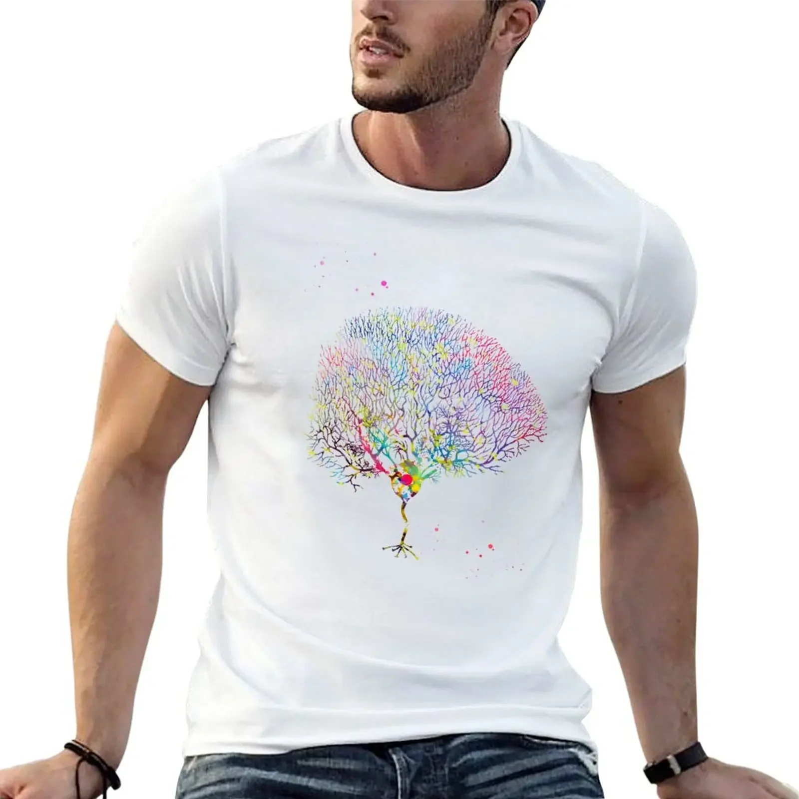 Purkinje Neuron, Watercolor Art T-Shirt summer clothes new edition sublime mens workout shirts