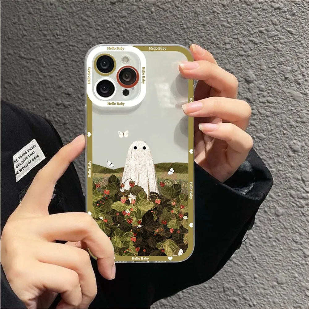 Cute Ghost Angel eyes Phone Case For iPhone 13 14 Pro Max XS XR 12 11 Pro 13 Mini 6 7 8 Plus Soft Clear Back Cover