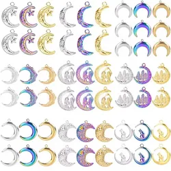 10pcs Crescent Moon No Fade Stainless Steel Charm The Cat On Moon Pendant Accessories Making DIY Earrings Jewelry Finding Craft