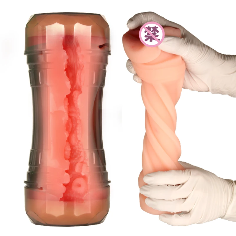 Carne grande, realista, ligero, Vagina y ano, doble taza de masturbación masculina feliz, juguete sexual de bolsillo para hombres, entrenador de pene