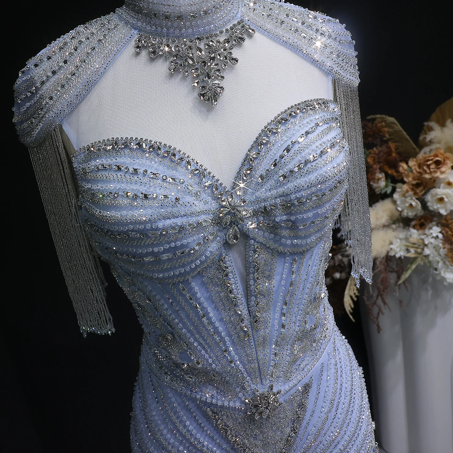 Sharon Said Arabisches Rosa Sweetheart Langes Meerjungfrauen-Abendkleid mit Cape-Quaste für Damen Hochzeitsfeier-Kleider SS190 Maßanfertigung – Detail 18