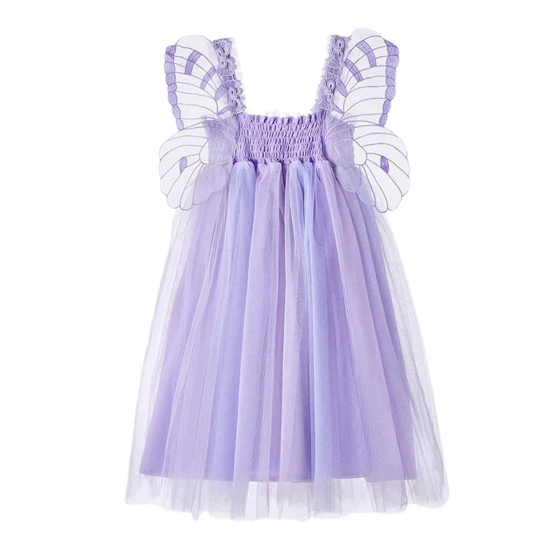 Gradual Color Children's Beach Dress 2024 Summer Tourism Girls Colorful Mesh Purple Princess Dress Birthday Party Dress 1-7T