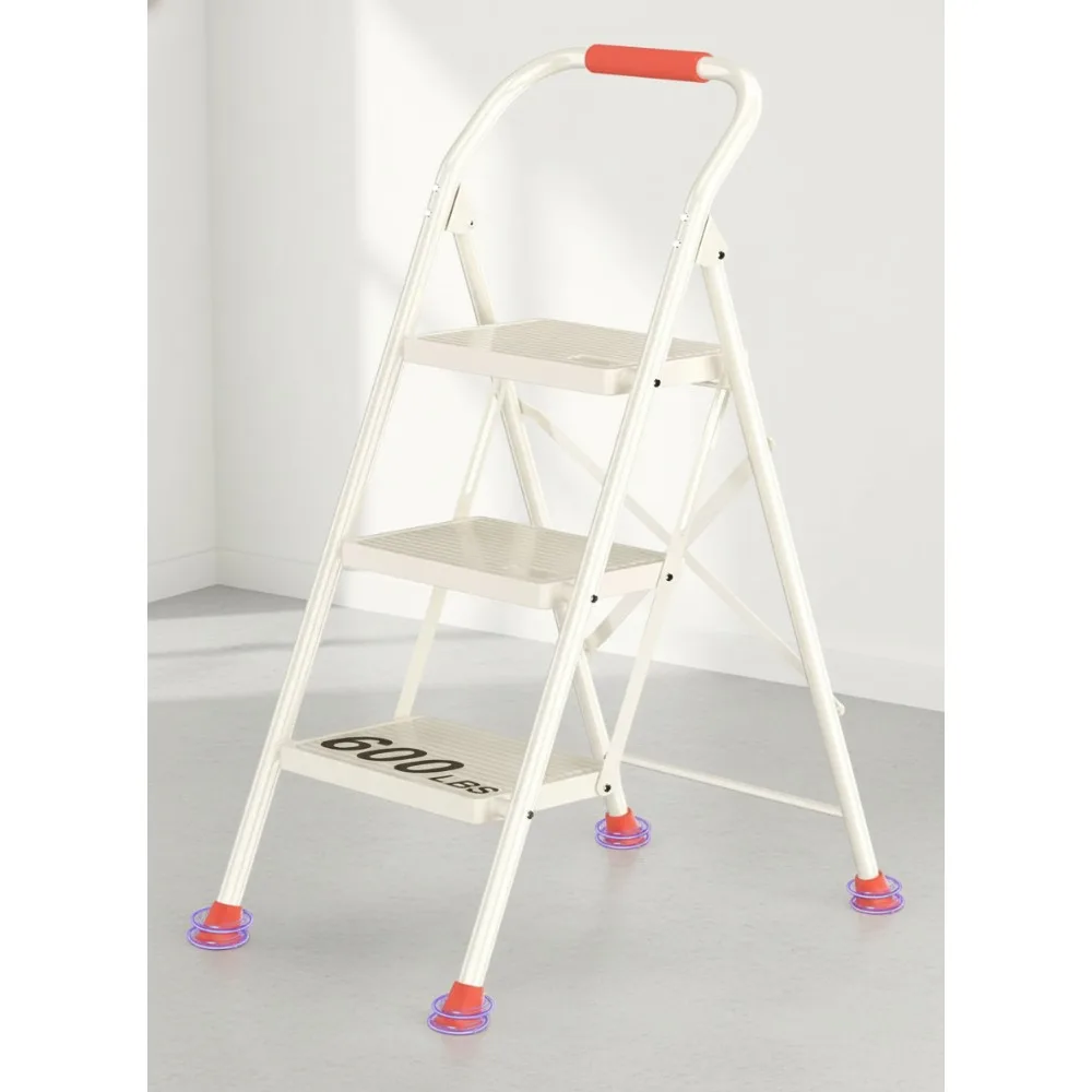 

Foldable Step Ladder 600Lbs Heavy Duty with Handrails - 3 Step Extension Tall for Home Kitchen Closet