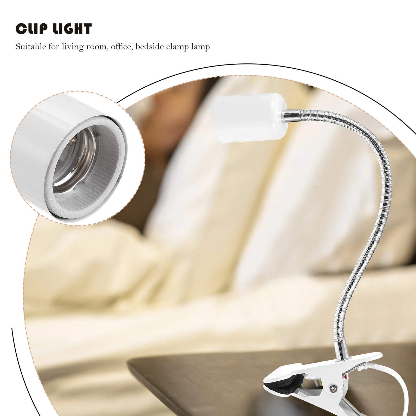 

1pc Led Clamp Bedside Light For Bedroom Office Study Room Bright Plug-In Adjustable Lamp Head Night Light Simple Design Clip