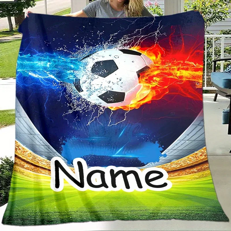 

Personalized Name Football Fan Throw Blanket Ultra Soft Flannel Vivid D Design Perfect for Office Travel Home Textile