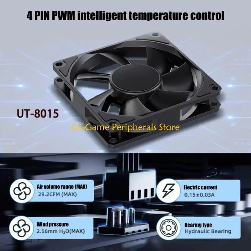 U55B UT8015 Efficient 80mm CPU Fan With Shock Reduction And PWM Intelligent