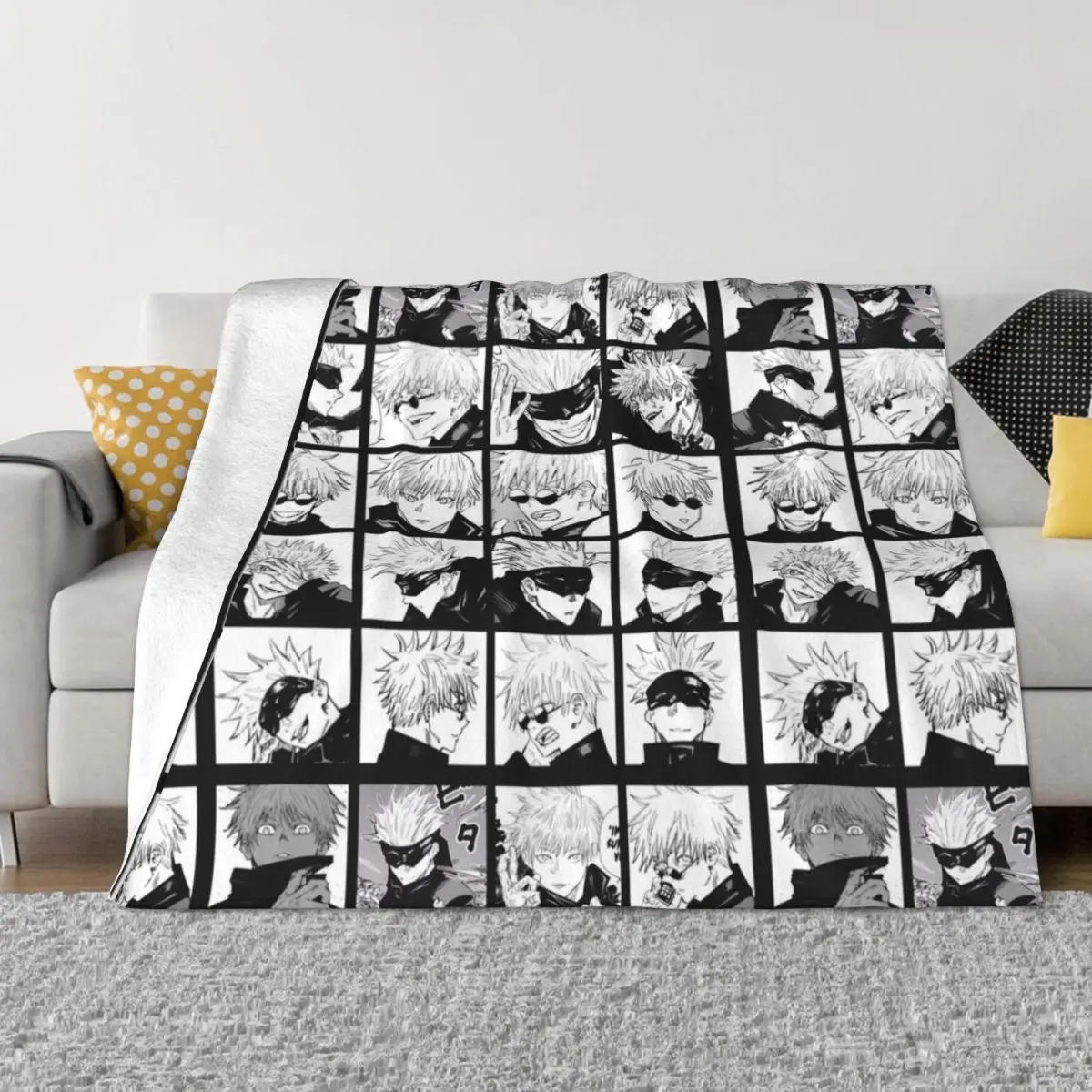 Gojo Satoru Jujutsu Anime Kaisen Knitted Blankets Fuzzy Throw Blankets Bed Sofa Decoration Lightweight Bedspreads