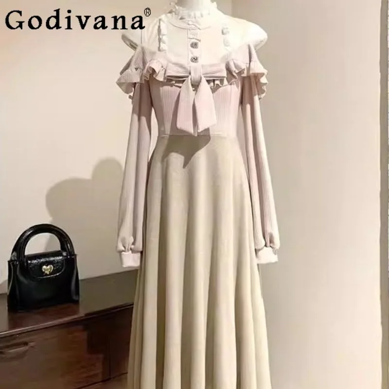 

Clear Series Sweet Off Shoulder Dress for Ladies Pure Desire Japanese Style Dress Women's Japanese Fake Two Piece Long Dress